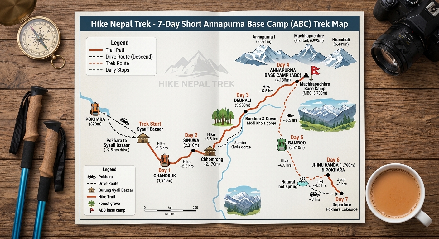 Short Annapurna Base Camp Trek Map